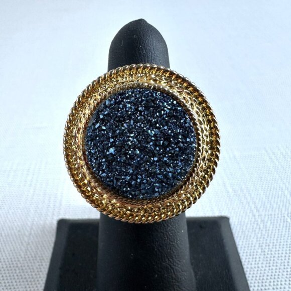 Y2K Gold Tone Statement Druzy Look Ring Size 6 New With Tags - Picture 7 of 11